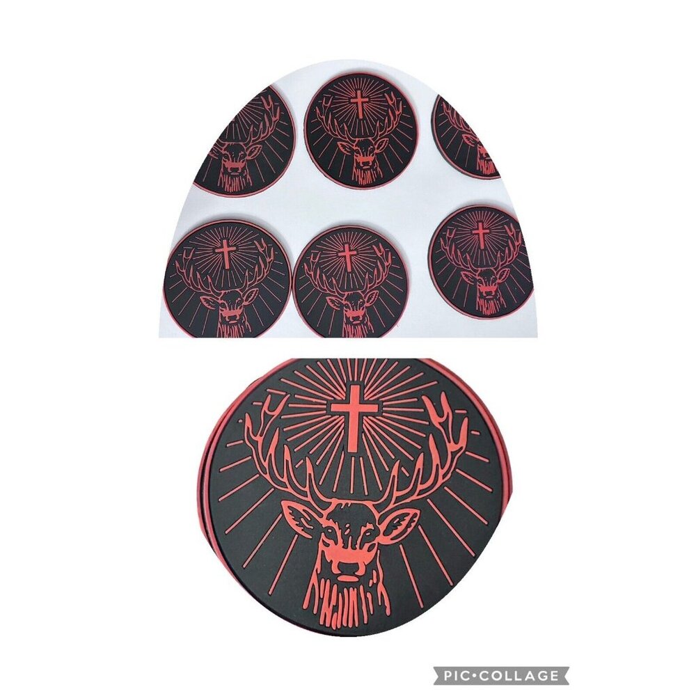 Jagermeister Rubber Coasters Set of 6 Black Orange Stag Logo Barware Accessory